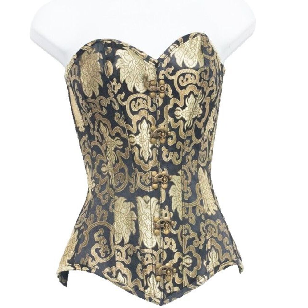 Corset Story Black Gold Brocade Overbust Corset Victorian Steampunk Festival XS